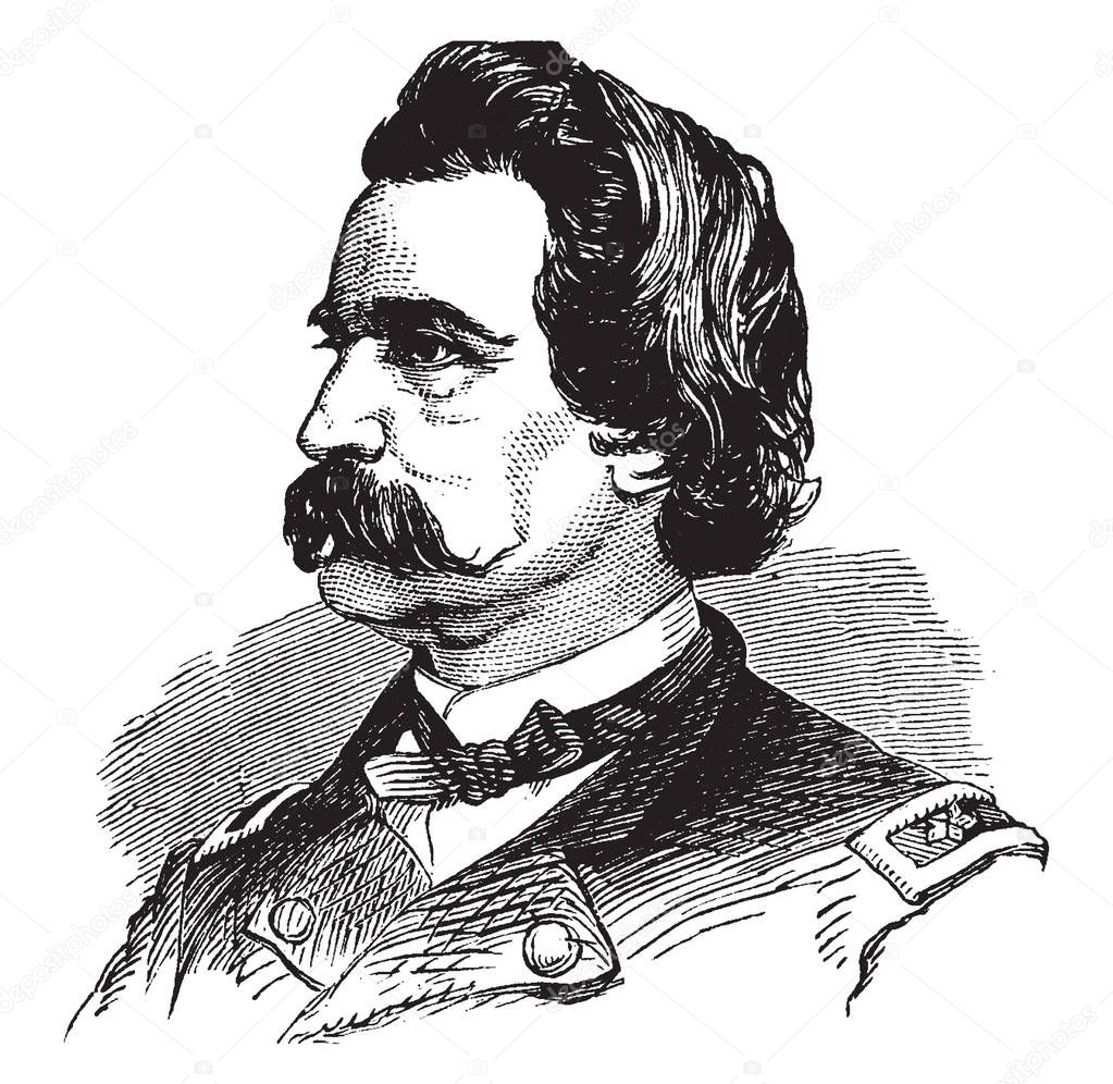 John Alexander Logan, 1826-1886, he was an American soldier, general in the union army in the American civil war and United States senator from Illinois, vintage line drawing or engraving illustration