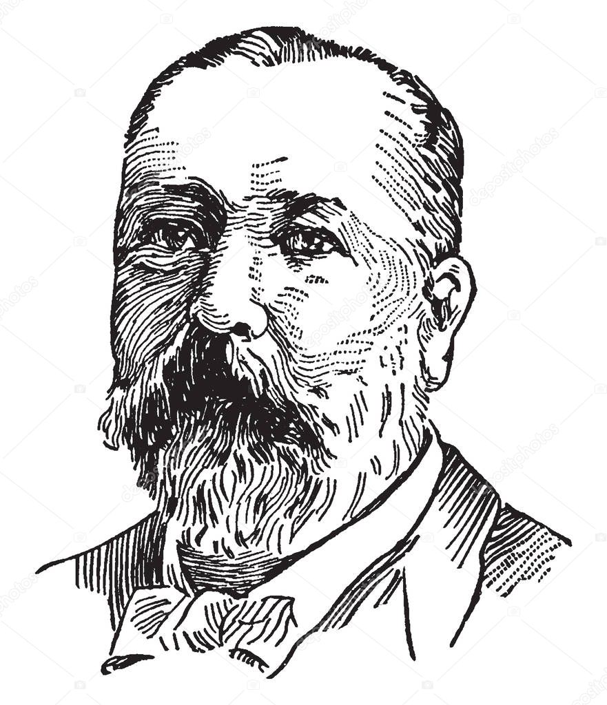 James Biddle Eustis, 1834-1899, he was a United States senator from Louisiana, vintage line drawing or engraving illustration