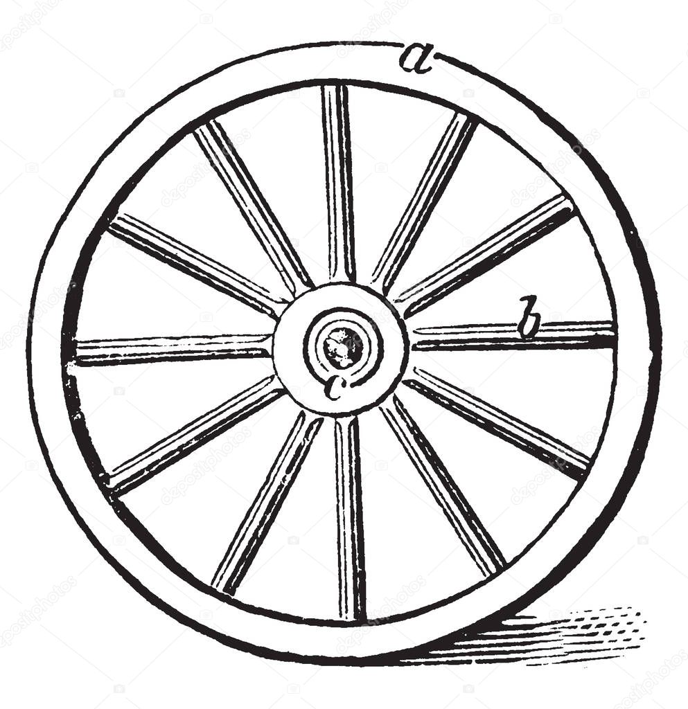 This illustration represents Wheel Showing Parts, vintage line drawing or engraving illustration.