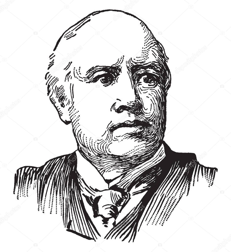 Robert Green Ingersoll, 1833-1899, he was an American lawyer, a civil war veteran, politician, and orator of the United States during the Golden age of free thought, vintage line drawing or engraving illustration