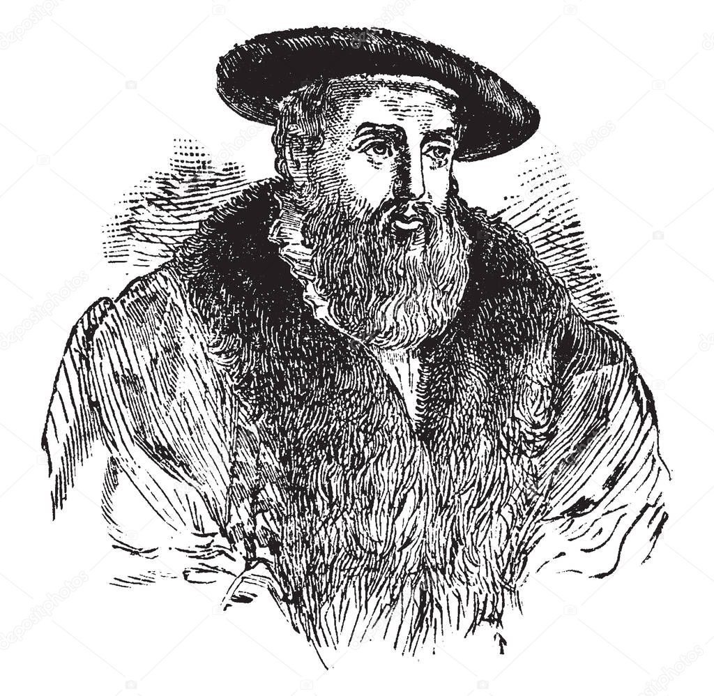 Johannes Kepler, 1571-1630, he was a German mathematician, astronomer, and astrologer, vintage line drawing or engraving illustration