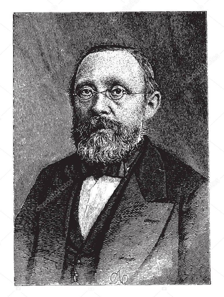 Rudolf Virchow,1821-1902, he was a German physician, anthropologist, pathologist, prehistorian, and biologist, vintage line drawing or engraving illustration