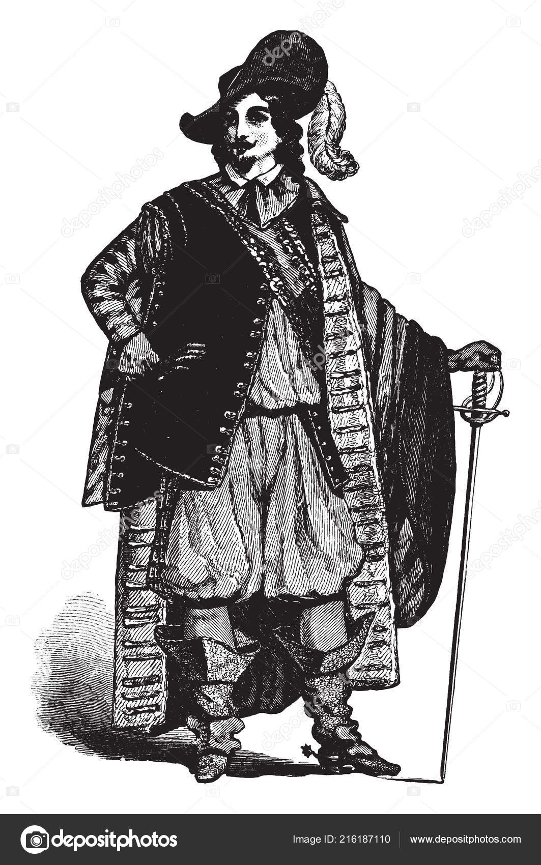 Sieur Monts 1558 1628 French Merchant Explorer Colonizer Vintage Line — Stock Vector