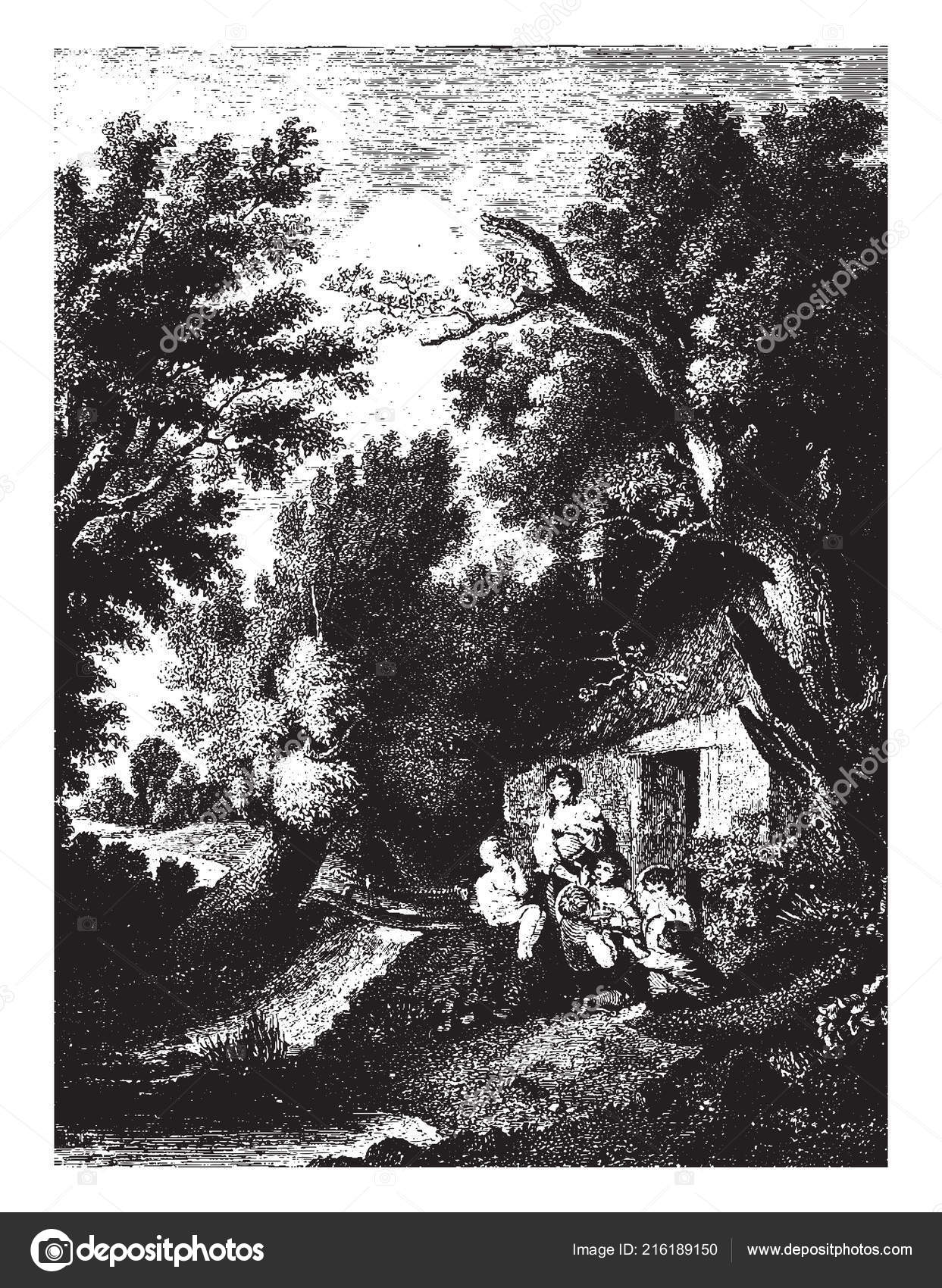 Cottage Door Painting Thomas Gainsborough Vintage Line Drawing