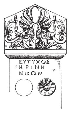 Stele-Crest is a Greek tomb-tone, vintage line drawing or engraving illustration. clipart