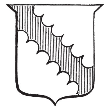 Engrailed Bend engrailed gules kırmızı bend, vintage çizgi çizme veya oyma illüstrasyon olduğunu.