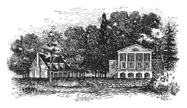 Başkan büyük beyaz ev gibi bu. ' Ların başkanı James Monroe, Oak Hill, Virginia, vintage çizgi çizme veya oyma illüstrasyon bulunmaktadır.