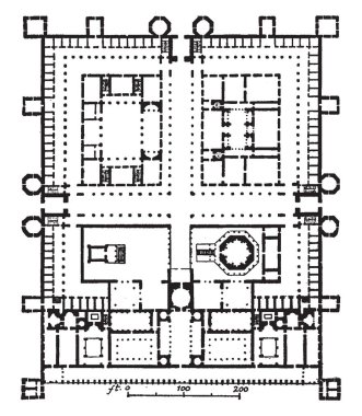 Palace of Diocletian, Plan, Dioklecijanova palaca Hırvat, Split, İmparator Diokletian, vintage çizim için inşa veya illüstrasyon oyma bir bina içinde.