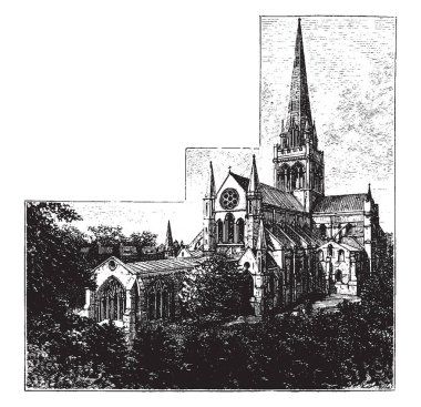West Sussex katedralde Chichester 1075 kurulmuştur. Piskopos koltuk transferden sonra kasabaya taşındı. 1108 içinde kutsandı, vintage hat çizim veya gravür illüstrasyon.