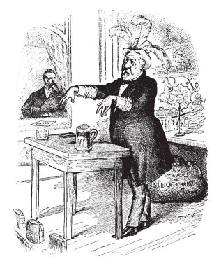 Seçmenler, cam ve tablo, vintage çizgi çizme veya oyma illüstrasyon tutulan kavanoz bir erkek aldatır