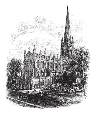 Trinity Kilisesi, 79 Broadway New York'ta bir tarihi tam hizmet parish Kilisesi kurumlu piskoposluk bölgesi, New York'da olduğunu. Mezarlık da kilise, vintage çizgi çizme veya oyma illüstrasyon dışında kurmak.