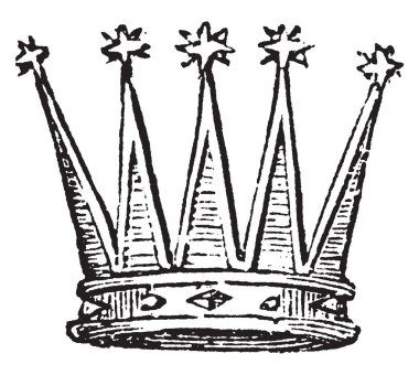 Diğer bir taç puan, vintage çizgi çizme veya oyma illüstrasyon yıldız tarafından göksel taç.