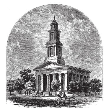 İsa'nın kilise katedral, sadece İsa Kilisesi da bilinen Mobile, Alabama, ABD'de bulunan tarihi bir piskoposluk Katedrali var. Kilise, vintage çizgi çizme veya oyma illüstrasyon resim iki at arabası.