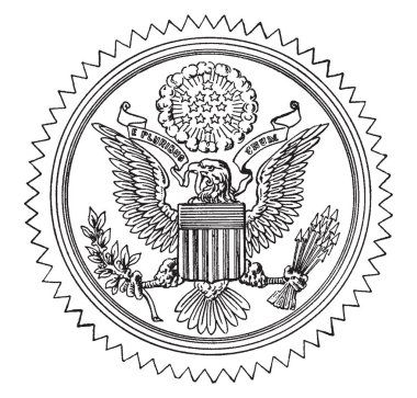Büyük mühür Amerika Birleşik Devletleri'nin bu daire şekli mührü kel kartal E Pluribus Unum kalkan göğüs kafesini açar vardır ve zeytin dalı ve okları, holding üst, vintage çizgi çizme veya oyma illüstrasyon yıldız sloganıyla vardır. 