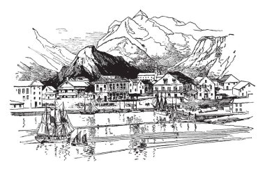 Bu resmi temsil eden bir Bit Honolulu, vintage çizgi çizme veya oyma illüstrasyon From the Harbor.