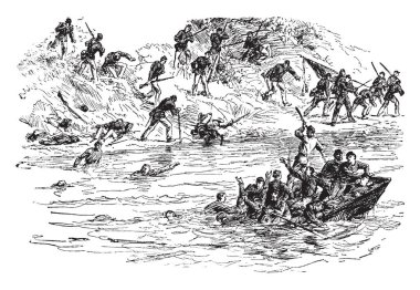 Savaş topu, blöf olarak da bilinen Harrison adanın savaş veya savaş Leesburg, vintage çizgi çizme veya oyma illüstrasyon olduğunu.