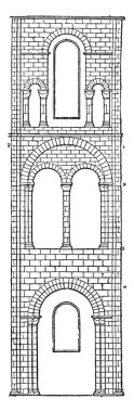 Bir Transept Bay veya Winchester Katedrali çapraz nave için Ayarla alanı, en büyük toplam uzunluk herhangi bir Gotik var ve bir manastır düzenleme, vintage çizgi çizme veya oyma illüstrasyon bir parçası var.