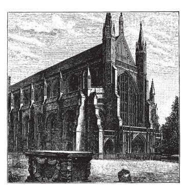 Westminster Cathedral ya da Gotik Katedrali, Hampshire, vintage çizim için yer alan veya illüstrasyon oyma.