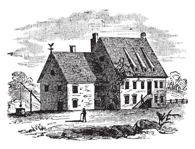 A Kip'in house, New York'ta bulunan Kip'in koyunda bir ev bu. Bazı pencereleri, kapıları ve baca, vintage çizgi çizme veya oyma illüstrasyon ev vardır.