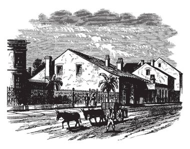 Nerede Jackson mahkemeye, vintage çizgi çizme veya oyma illüstrasyon için cezalandırılmış eski mahkeme mahalli burası.