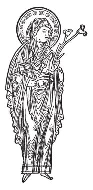 Meryem Ana, o birinci yüzyıl M.ö. Celileli Yahudi kadın Nazareth ve İsa, vintage çizgi çizme veya oyma illüstrasyon anası oldu