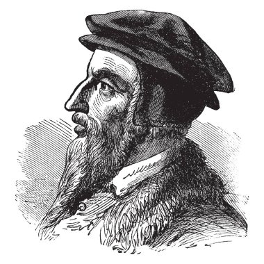 John Calvin, 1509-1564, o etkili Fransız teolog, papaz ve reformcu ve Hıristiyan teolojisi, vintage çizgi çizme veya oyma illüstrasyon sisteminin geliştirilmesi asıl şekilde yapıldı.