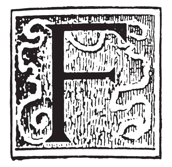 Dekoratif harf F, vintage çizgi çizme veya oyma illüstrasyon