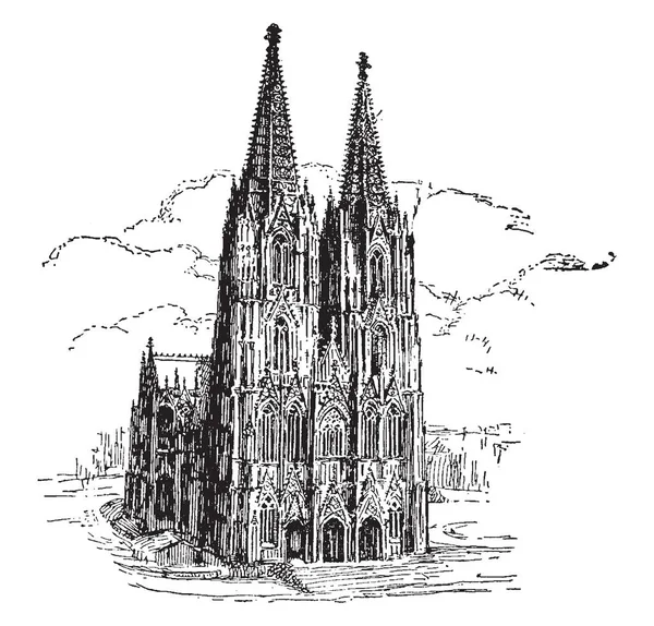 Picture See Germany Most Beautiful Cathedral Cologne Vintage Line Drawing — Stock Vector