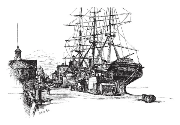 Ship Docked Área Cerrada Agua Donde Los Buques Cargan Descargados — Archivo Imágenes Vectoriales