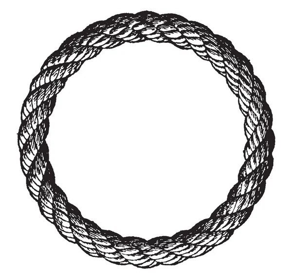 グロメットは目的のサイズ ヴィンテージの線描画や彫刻イラストのループに形成された独自の中央部ラウンド 回を置いた鎖から作られる様々 な目的に使用されるロープのリング — ストックベクタ