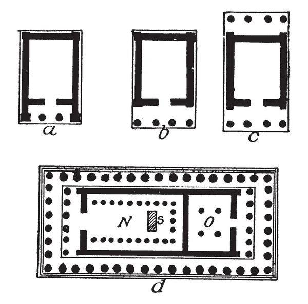 ギリシャ神殿の設計の種類は アンティス デザインは ギリシャ建築 ビンテージの線描画や彫刻 — ストックベクタ