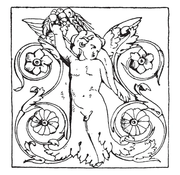 Танцующие Полуфигурные Панели Алтаря Рисунок Винтажной Линии Гравировка Иллюстрации — стоковый вектор