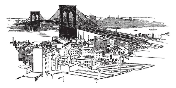 Brooklyn Bridge Een Hybride Kabel Bleef Hangbrug New York City — Stockvector