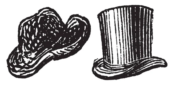 Top Hat Tem Padrão Longo Desenho Linha Vintage Gravura Ilustração —  Vetores de Stock