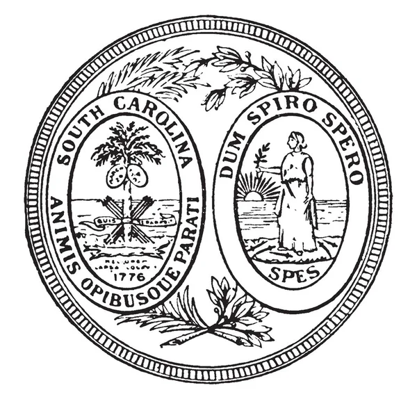 Great Seal State South Carolina Circle Shape Seal Has Two — Stock Vector