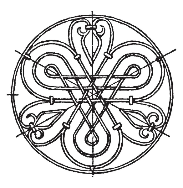 Renaissance Circulaire Paneel Gemaakt Van Smeedijzer Vintage Lijntekening Gravure Illustratie — Stockvector