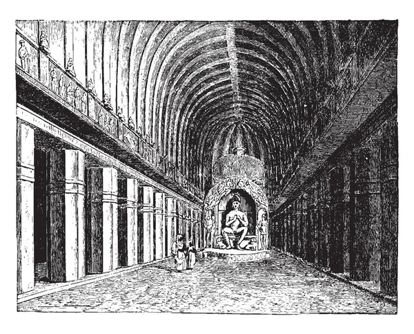 Dit Boeddhistische Tempel Van Grot Ellora Waarin Het Standbeeld Van — Stockvector