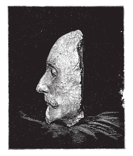 威廉莎士比亚的死亡面具从左边 死亡面具可能是死者的纪念品或用于创作画像 复古线绘画或雕刻例证 — 图库矢量图片