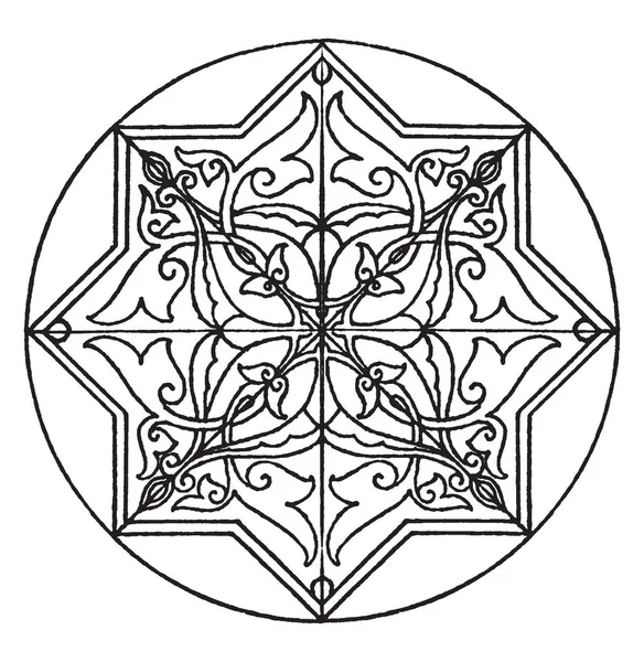 アラビア語コーラン スター形状パネルは 世紀の装飾 ビンテージの線描画や彫刻イラストです — ストックベクタ