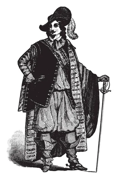 Sieur 1558 1628 프랑스 탐험가 식민지 개척자 빈티지 드로잉 — 스톡 벡터