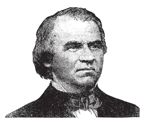 アンドリュー ジョンソン 1808 1875 1865 年から 1869 年にアメリカ合衆国 ビンテージの線描画や彫刻イラストの第 大統領 — ストックベクタ