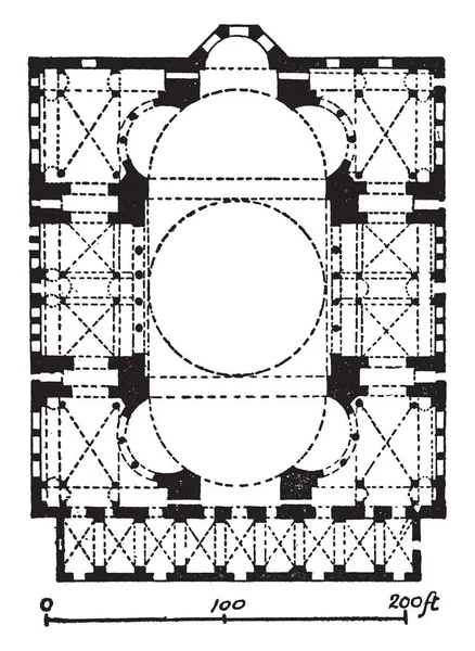 圣索非亚计划是前父权大教堂 后来清真寺 巨型圆顶 拜占庭式建筑 大教堂 复古线画或雕刻插图 — 图库矢量图片