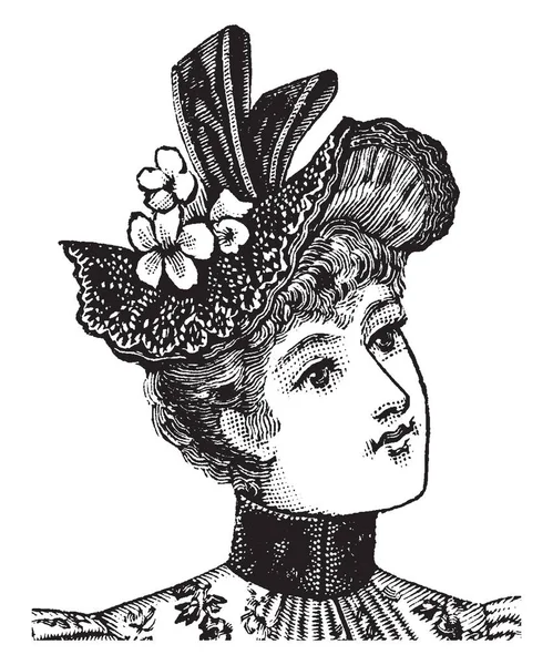 帽子是设计的花和顶部的弓 复古线画或雕刻插图 — 图库矢量图片