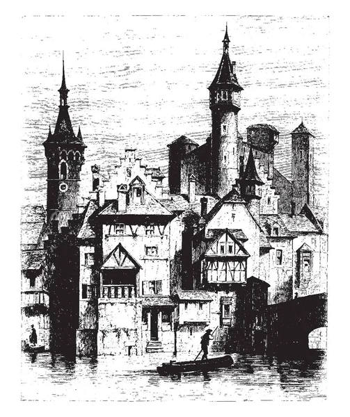 城堡的 Unnoth 是一个单一的设防的标本与炸弹证明炮台 复古线画或雕刻插图 — 图库矢量图片