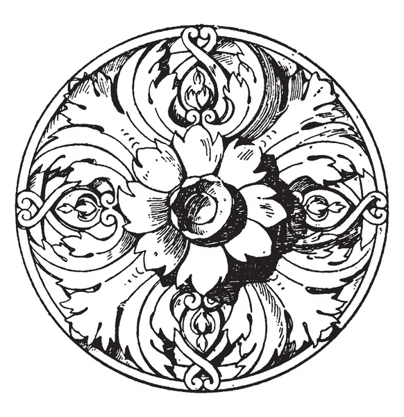 Сучасна Французька Розетка Квітка Стелі Ліпними Vintage Штриховий Малюнок Або — стоковий вектор