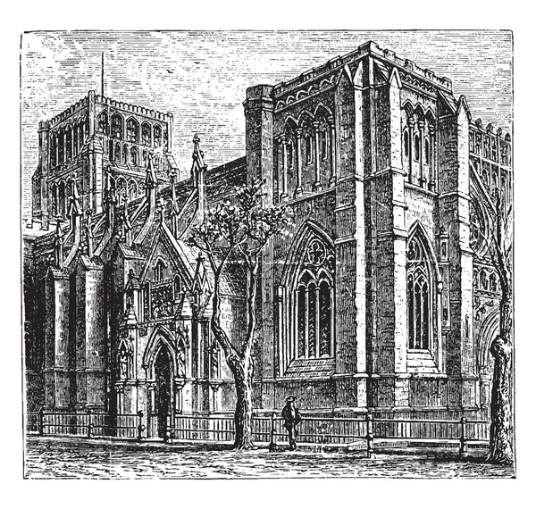 Framsidan Bristol Cathedral Church Man Cap Stående Med Små Järn — Stock vektor