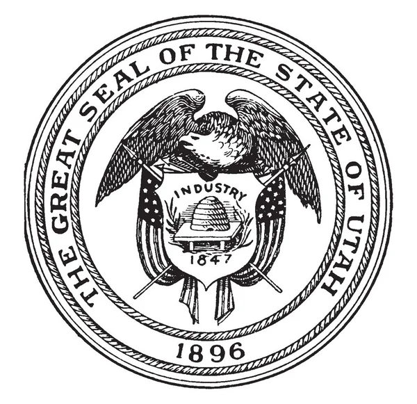 Great Seal State Utah 1896 Circle Shape Seal Has Eagle — Stock Vector