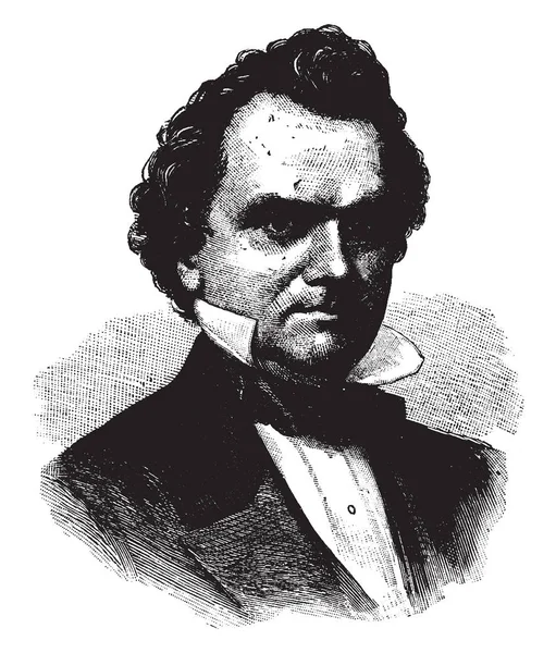 斯蒂芬阿诺德道格拉斯 1813 1861 他是美国政客 Kansasnebraska 行动的设计师 美国参议员从伊利诺伊 伊利诺伊国务卿 复古线画或雕刻例证 — 图库矢量图片