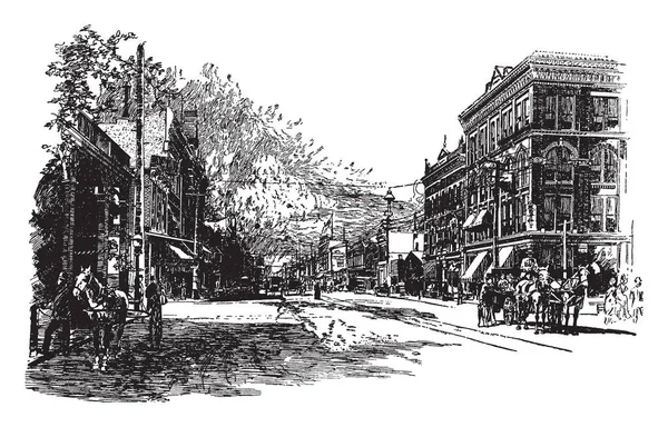 Esta Ilustración Representa Street Scene Wichita Dibujo Línea Vintage Ilustración — Archivo Imágenes Vectoriales