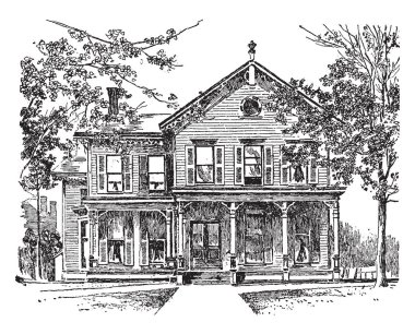 Canton, Ohio da Başkan William Mckinley ev bu. Bu çok eski bir ev, çok sayıda windows ve bir kapı, vintage çizgi çizme veya oyma resimde var..